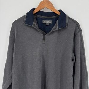 Eddie Bauer Men's Gray Long‎ Sleeve Quarter Zip Pullover Sweater Size Large